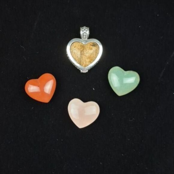 925 Sterling Silver Reversible Heart Pendant Tiger‎ Eye Jasper Gem Enhancer VTG - Picture 1 of 13